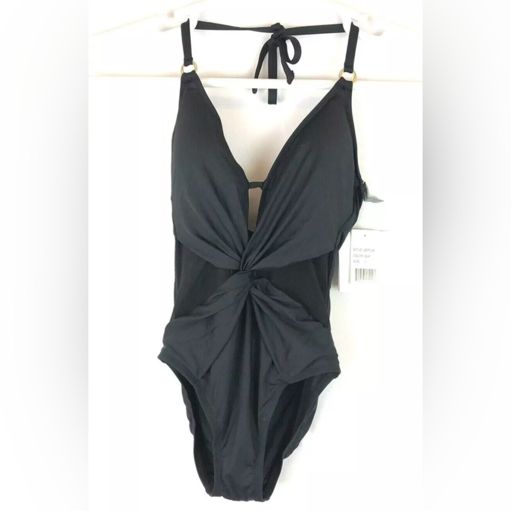 La Blanca Women’s V Front Black Halter One Piece Swimsuit Size 0